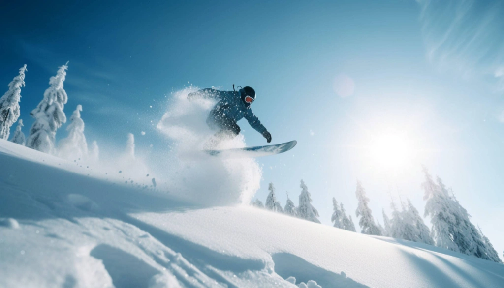 Men snowboard in extreme winter